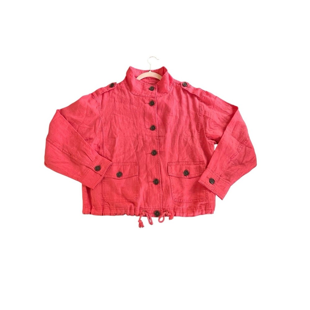 Talbots Washed Linen Jacket Size MP Coral 100% Linen‎ Pockets Lightweight